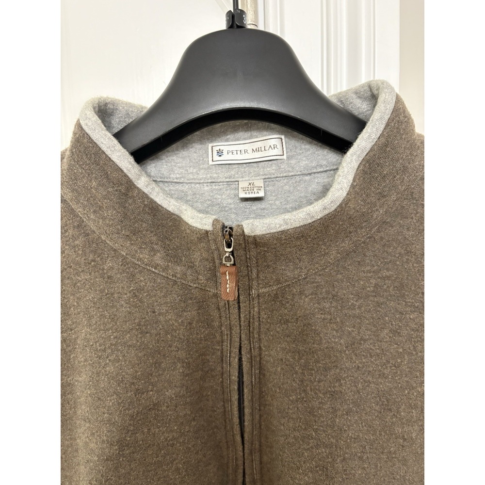 Peter Millar Vest Mens XL 100% Cotton Knit 1/4 Zip Mock Neck Brown - Picture 2 of 9